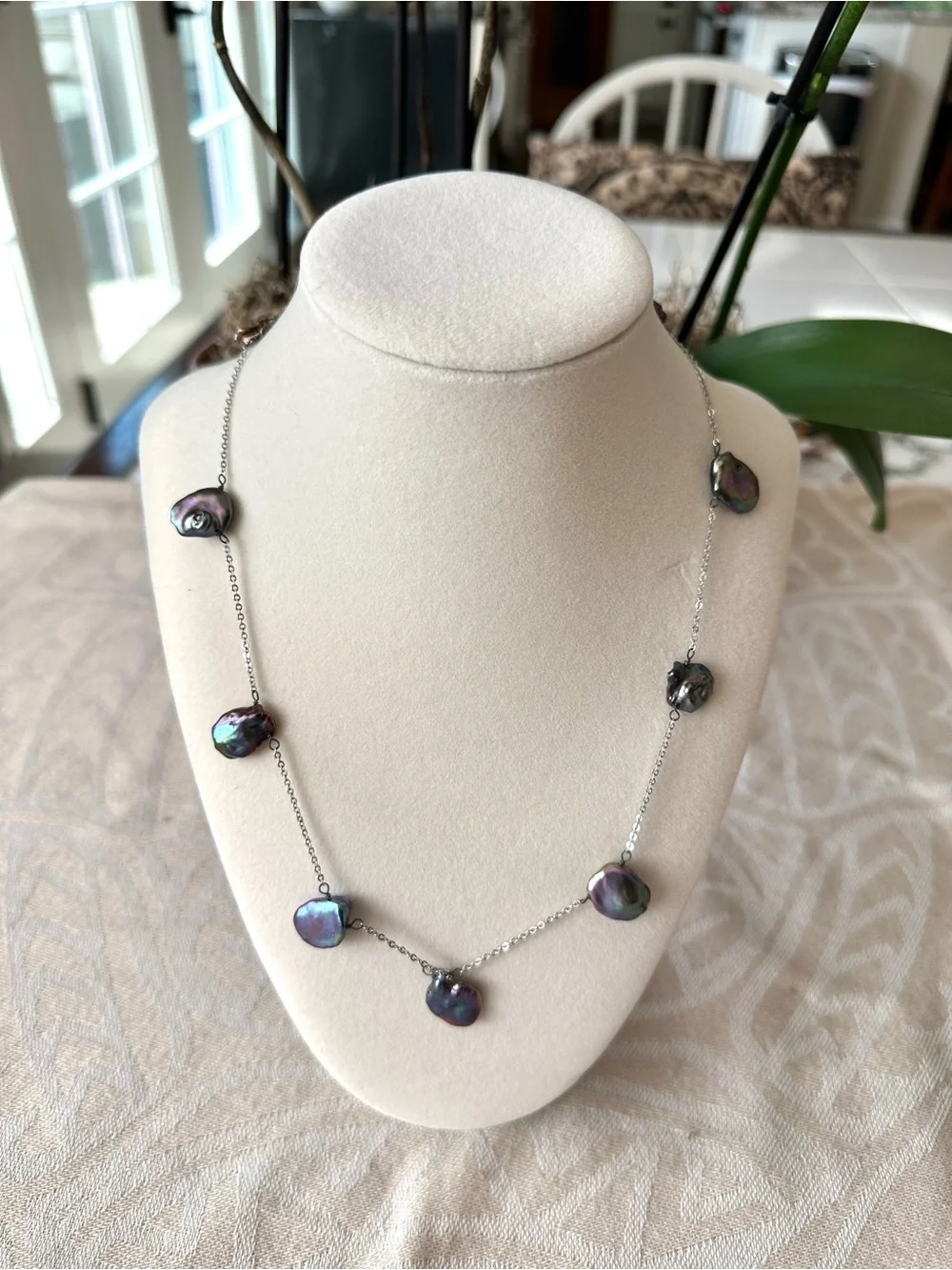 Nicole van Papen Rhodium Overlay Sterling Silver Keshi Pearl Station Necklace 19